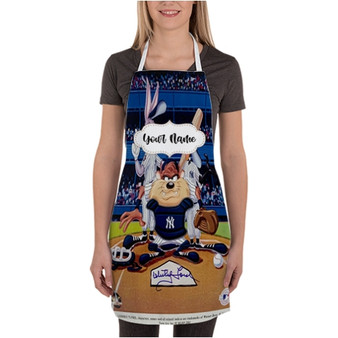 Pastele Looney Tunes New York Yankees Custom Personalized Name Kitchen Apron Awesome With Adjustable Strap and Big Pockets For Cooking Baking Cafe Coffee Barista Cheff Bartender