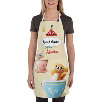Pastele Rilakkuma s Theme Park Adventure Custom Personalized Name Kitchen Apron Awesome With Adjustable Strap and Big Pockets For Cooking Baking Cafe Coffee Barista Cheff Bartender