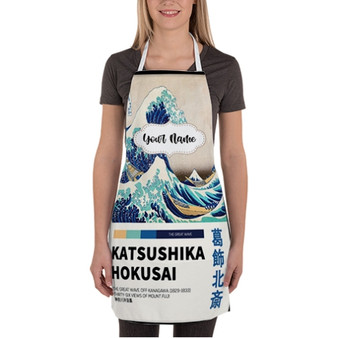 Pastele The Great Wave Of Kanagawa Custom Personalized Name Kitchen Apron Awesome With Adjustable Strap and Big Pockets For Cooking Baking Cafe Coffee Barista Cheff Bartender
