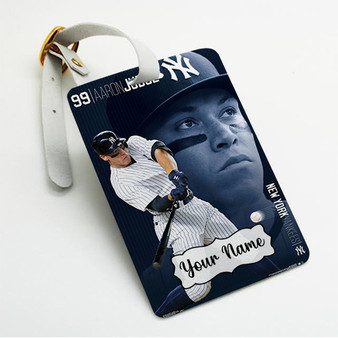 Pastele Aaron Judge New York Yankees Custom Luggage Tags Personalized Name PU Leather Luggage Tag With Strap Awesome Baggage Hanging Suitcase Bag Tags Name ID Labels Travel Bag Accessories