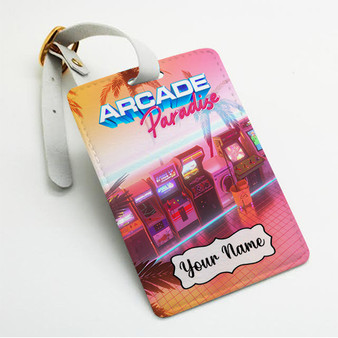 Pastele Arcade Paradise Custom Luggage Tags Personalized Name PU Leather Luggage Tag With Strap Awesome Baggage Hanging Suitcase Bag Tags Name ID Labels Travel Bag Accessories