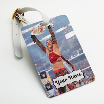 Pastele Bianca Belair WWE Wrestle Mania Custom Luggage Tags Personalized Name PU Leather Luggage Tag With Strap Awesome Baggage Hanging Suitcase Bag Tags Name ID Labels Travel Bag Accessories