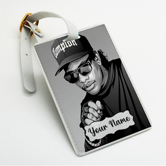 Pastele Eazy E Hip Hop Custom Luggage Tags Personalized Name PU Leather Luggage Tag With Strap Awesome Baggage Hanging Suitcase Bag Tags Name ID Labels Travel Bag Accessories