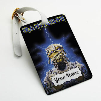 Pastele Iron Maiden Eddie Custom Luggage Tags Personalized Name PU Leather Luggage Tag With Strap Awesome Baggage Hanging Suitcase Bag Tags Name ID Labels Travel Bag Accessories