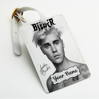 Pastele Justin Bieber Signed Custom Luggage Tags Personalized Name PU Leather Luggage Tag With Strap Awesome Baggage Hanging Suitcase Bag Tags Name ID Labels Travel Bag Accessories