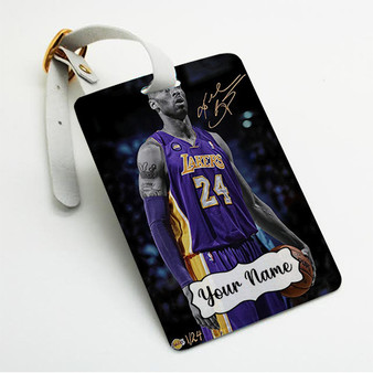 Pastele Kobe Bryant Signed Custom Luggage Tags Personalized Name PU Leather Luggage Tag With Strap Awesome Baggage Hanging Suitcase Bag Tags Name ID Labels Travel Bag Accessories