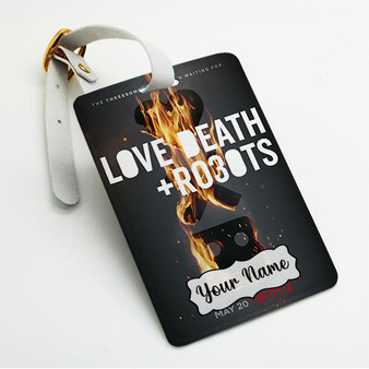Pastele Love Death Robots Custom Luggage Tags Personalized Name PU Leather Luggage Tag With Strap Awesome Baggage Hanging Suitcase Bag Tags Name ID Labels Travel Bag Accessories