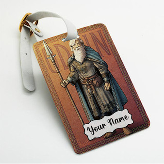 Pastele Odin God of Asgard Custom Luggage Tags Personalized Name PU Leather Luggage Tag With Strap Awesome Baggage Hanging Suitcase Bag Tags Name ID Labels Travel Bag Accessories