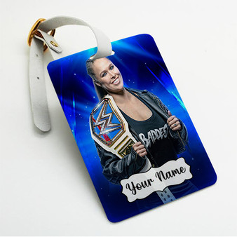 Pastele Ronda Rousey WWE Wrestle Mania Custom Luggage Tags Personalized Name PU Leather Luggage Tag With Strap Awesome Baggage Hanging Suitcase Bag Tags Name ID Labels Travel Bag Accessories