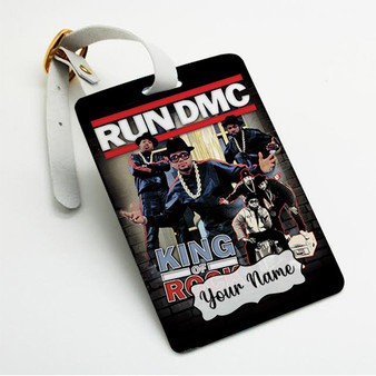 Pastele Run DMC King Rock Custom Luggage Tags Personalized Name PU Leather Luggage Tag With Strap Awesome Baggage Hanging Suitcase Bag Tags Name ID Labels Travel Bag Accessories