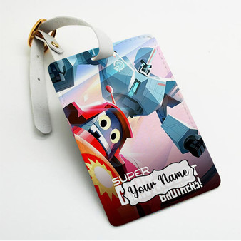 Pastele Super Giant Robot Brothers Custom Luggage Tags Personalized Name PU Leather Luggage Tag With Strap Awesome Baggage Hanging Suitcase Bag Tags Name ID Labels Travel Bag Accessories