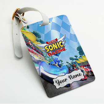 Pastele Team Sonic Racing Custom Luggage Tags Personalized Name PU Leather Luggage Tag With Strap Awesome Baggage Hanging Suitcase Bag Tags Name ID Labels Travel Bag Accessories