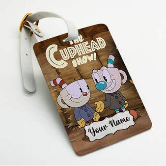 Pastele The Cuphead Show Cartoon Custom Luggage Tags Personalized Name PU Leather Luggage Tag With Strap Awesome Baggage Hanging Suitcase Bag Tags Name ID Labels Travel Bag Accessories