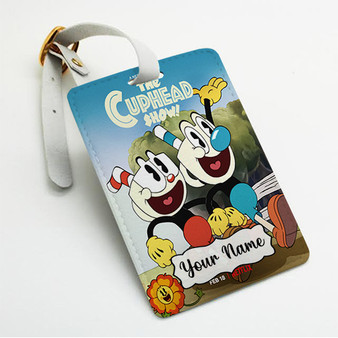 Pastele The Cuphead Show Custom Luggage Tags Personalized Name PU Leather Luggage Tag With Strap Awesome Baggage Hanging Suitcase Bag Tags Name ID Labels Travel Bag Accessories