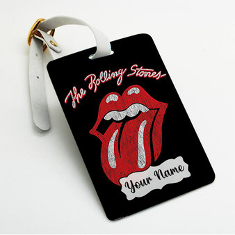 Pastele The Rolling Stones Classic Logo Custom Luggage Tags Personalized Name PU Leather Luggage Tag With Strap Awesome Baggage Hanging Suitcase Bag Tags Name ID Labels Travel Bag Accessories