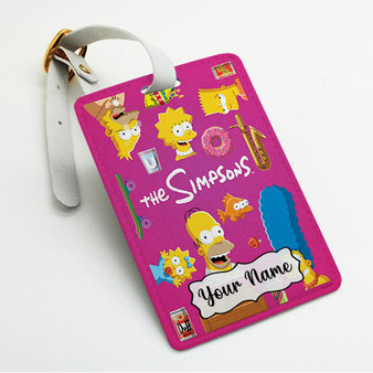 Pastele The Simpsons 2022 Custom Luggage Tags Personalized Name PU Leather Luggage Tag With Strap Awesome Baggage Hanging Suitcase Bag Tags Name ID Labels Travel Bag Accessories