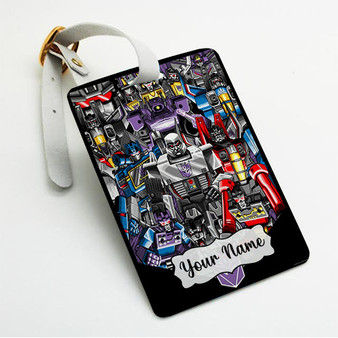 Pastele Transformers G1 Collage Custom Luggage Tags Personalized Name PU Leather Luggage Tag With Strap Awesome Baggage Hanging Suitcase Bag Tags Name ID Labels Travel Bag Accessories