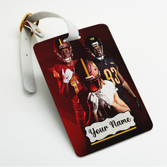 Pastele Washington Commanders NFL 2022 Custom Luggage Tags Personalized Name PU Leather Luggage Tag With Strap Awesome Baggage Hanging Suitcase Bag Tags Name ID Labels Travel Bag Accessories