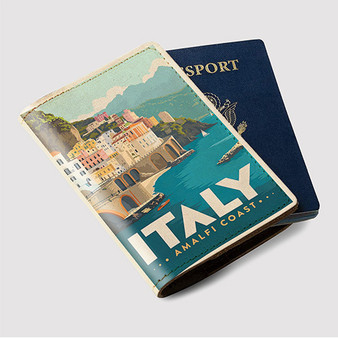 Pastele Amalfi Coast Italy Custom Passport Wallet Case With Credit Card Holder Awesome Personalized PU Leather Travel Trip Vacation Baggage Cover