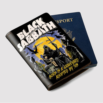 Pastele Black Sabbath Born In Graveyard Custom Passport Wallet Case With Credit Card Holder Awesome Personalized PU Leather Travel Trip Vacation Baggage Cover