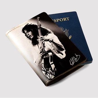 Pastele Eddie Van Halen Signed Custom Passport Wallet Case With Credit Card Holder Awesome Personalized PU Leather Travel Trip Vacation Baggage Cover