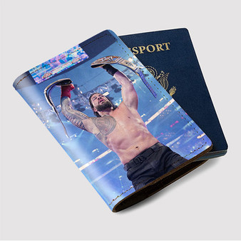 Pastele Roman Reigns WWE Wrestle Mania Champions Custom Passport Wallet Case With Credit Card Holder Awesome Personalized PU Leather Travel Trip Vacation Baggage Cover