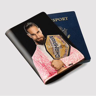Pastele Seth Rollins WWE Wrestle Mania Custom Passport Wallet Case With Credit Card Holder Awesome Personalized PU Leather Travel Trip Vacation Baggage Cover