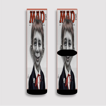 Pastele Alfred E Neuman Caricature Custom Socks Sublimation Awesome Printed Sports Elite Socks Polyester Cushioned Bottoms Gym Gymnastic Running Yoga School Skatebording Basketball Spandex