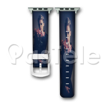 Miley Cyrus with Flowers Custom Personalized Apple Watch Band 38mm 40mm 42mm 44mm Leather PU Watch