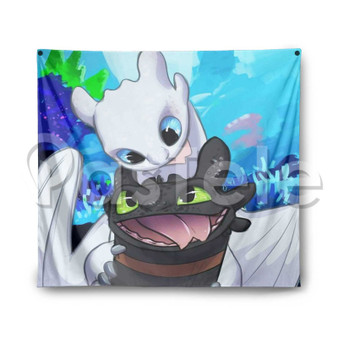 Toothless and Lightfury Custom Printed Silk Fabric Tapestry Indoor Wall Decor Hanging Home Art Decorative Wall Painting