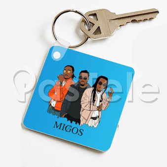 Migos Custom Personalized Art Keychain Key Ring Jewelry Necklaces Pendant Two Sides