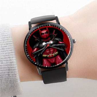 Pastele Batpool Batman Deadpool Watch Custom Unisex Black Quartz Watch Premium Gift Box Watches