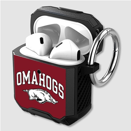 Pastele Arkansas Razorbacks Custom Personalized Airpods Case Shockproof Cover The Best Smart Protective Cover With Ring AirPods Gen 1 2 3 Pro Black Pink Colors