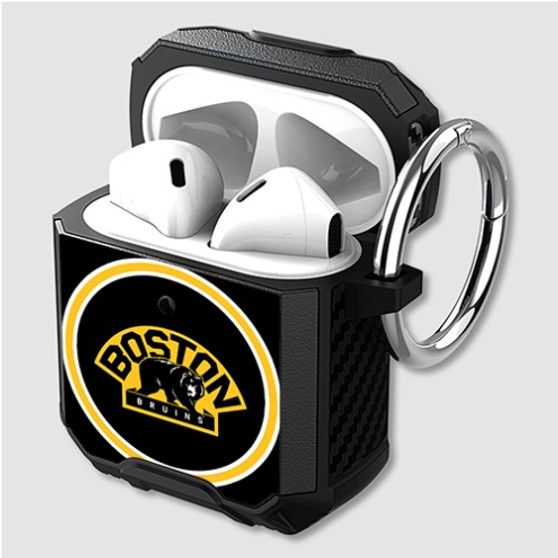 Pastele Boston Bruins NHL Custom Personalized Airpods Case Shockproof Cover The Best Smart Protective Cover With Ring AirPods Gen 1 2 3 Pro Black Pink Colors