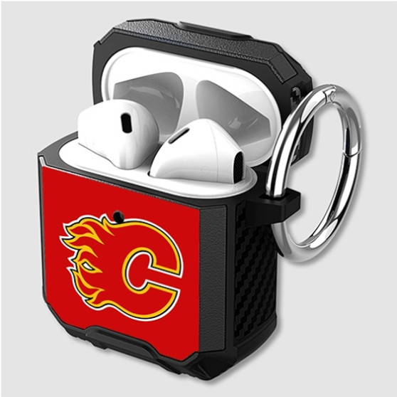 Pastele Calgary Flames NHL Art Custom Personalized Airpods Case Shockproof Cover The Best Smart Protective Cover With Ring AirPods Gen 1 2 3 Pro Black Pink Colors