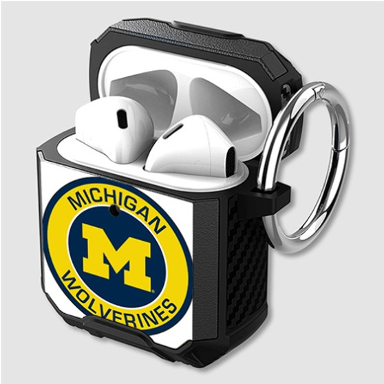 Pastele Michigan Wolverines Custom Personalized Airpods Case Shockproof Cover The Best Smart Protective Cover With Ring AirPods Gen 1 2 3 Pro Black Pink Colors