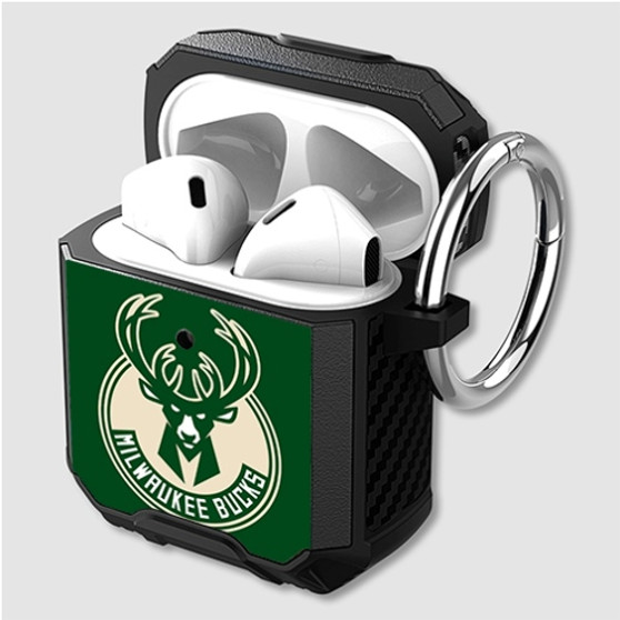 Pastele Milwaukee Bucks NBA Art Custom Personalized Airpods Case Shockproof Cover The Best Smart Protective Cover With Ring AirPods Gen 1 2 3 Pro Black Pink Colors