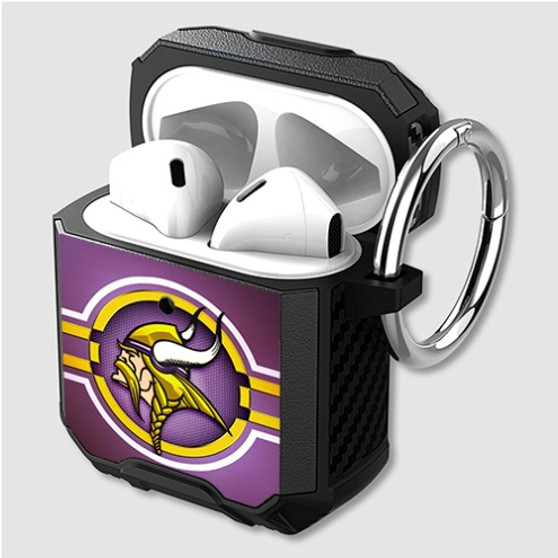 Pastele Minnesota Vikings NFL Custom Personalized Airpods Case Shockproof Cover The Best Smart Protective Cover With Ring AirPods Gen 1 2 3 Pro Black Pink Colors