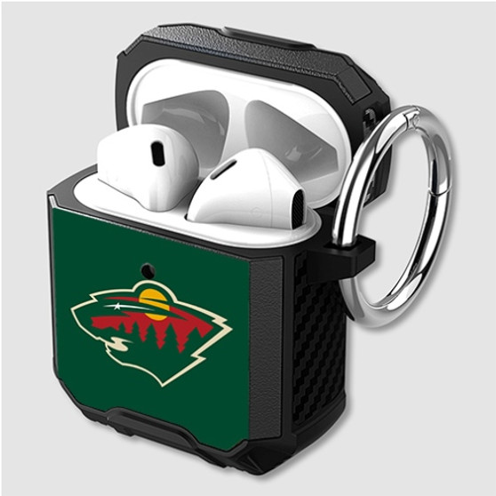 Pastele Minnesota Wild NHL Art Custom Personalized Airpods Case Shockproof Cover The Best Smart Protective Cover With Ring AirPods Gen 1 2 3 Pro Black Pink Colors