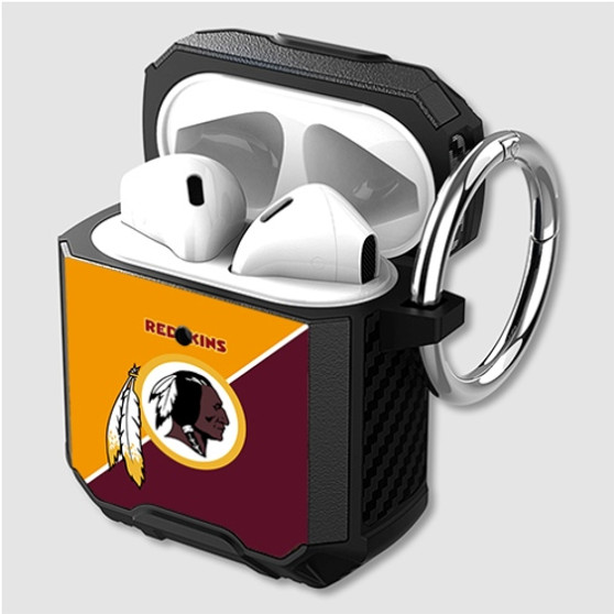 Pastele Washington Redskins NFL Custom Personalized Airpods Case Shockproof Cover The Best Smart Protective Cover With Ring AirPods Gen 1 2 3 Pro Black Pink Colors