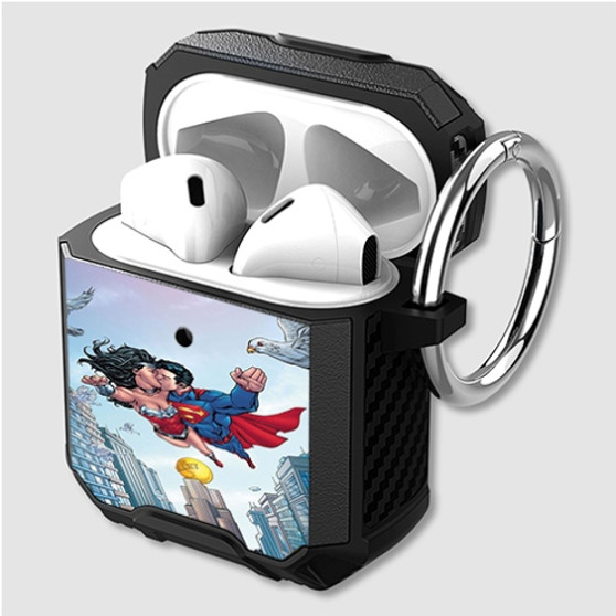 Pastele Superman and Wonder Woman Kiss Custom Personalized Airpods Case Shockproof Cover The Best Smart Protective Cover With Ring AirPods Gen 1 2 3 Pro Black Pink Colors