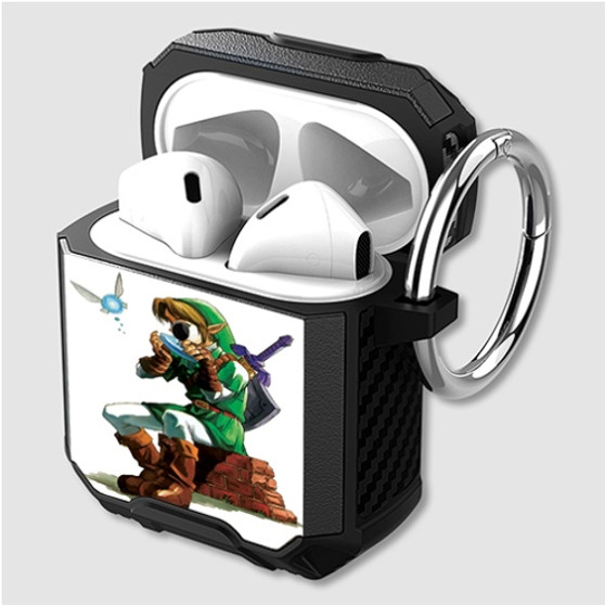 Pastele The Legend of Zelda Ocarina of Time Link Custom Personalized Airpods Case Shockproof Cover The Best Smart Protective Cover With Ring AirPods Gen 1 2 3 Pro Black Pink Colors