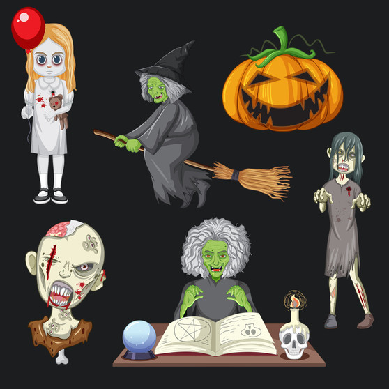 Pastele Halloween Witch And Zombie Clipart PNG Eps 300 Dpi File Collection Editable Printable Artwork Vector Design Graphics Transparent Background Scrapbook Print Paper Product T-Shirt Tank Top Wall Decor Stickers Greeting Card Digital Download