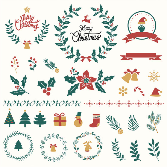 Pastele Christmas Element Vector Set of Clipart Collection Printable Editable Digital Download PNG EPS File 300 Dpi Clip Art for Paper Products Invitations Greeting Card Stickers Embroidery Clothing Commercial and Personal Use