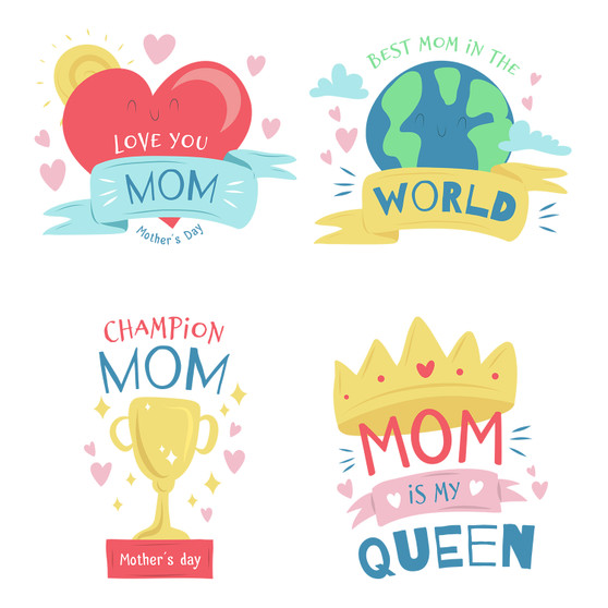 Pastele Happy Mothers Day Set of Clipart Collection Printable Editable Digital Download PNG EPS File 300 Dpi Clip Art for Paper Products Invitations Greeting Card Stickers Embroidery Clothing Commercial and Personal Use