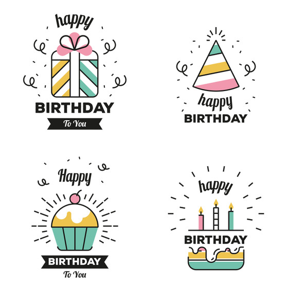 Pastele Linier Birthday Stickers Collection Printable Editable Instant Digital Download 300 Dpi PNG EPS File Megabundle Illustrations Cute Hand Drawn Images Sticker for Fabric Clothing Embroidery Decoration Commercial Personal Use