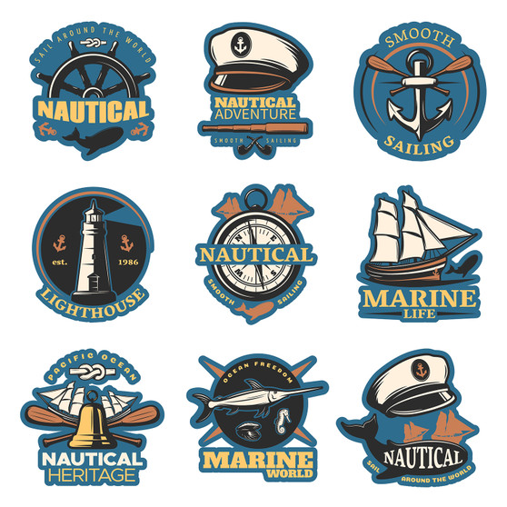 Pastele Nautical Marine Sailing Emblem Megabundle Clipart Instant Digital Download Printable Editable Vector Clipart Decoration Greeting Card Wall Decor Stickers Label Party Supplies Poster T-Shirt Clothing Embroidery Birthday
