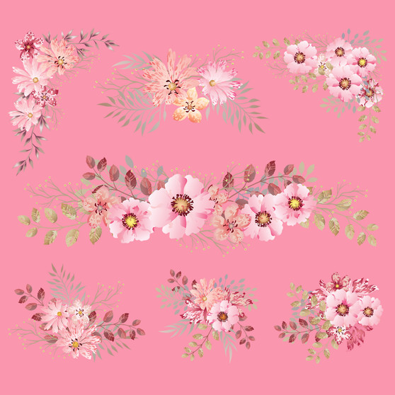 Pastele Pink Watercolor Floral Clipart Collection Set of Digital Download Editable Artwork Ready to Use PNG EPS 300 Dpi File Bundles Clip Art for Wallpaper Wall Decor T-Shirt Clothing Fabric Print Embroidery Paper products Invitations Stickers