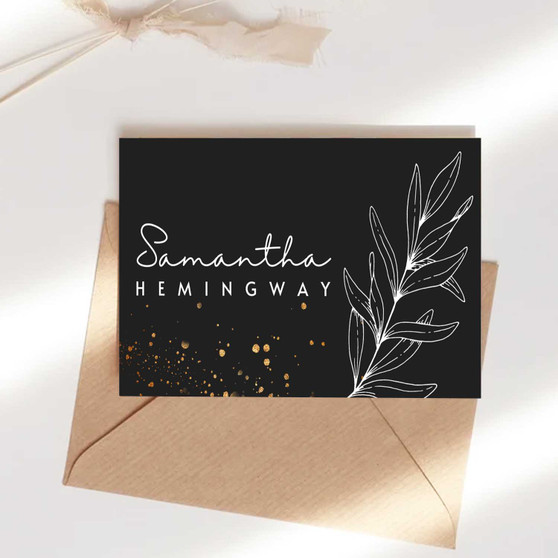 Pastele Black Leaves Golden Business Card Name Card Template Editable in Canva Printable ID Card for Business Online Store Cards Custom Design Company Card Personal Name Card Menu Pricing Guide Decor Price List Instant Digital Download