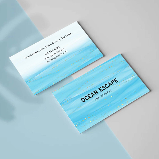 Pastele Blue Watercolor Golden Name Card Editable in Canva Printable for Support Your Business Instant Digital Download Online Store Company Photo Studio Food Vloger Wedding Organizer Planner Architect Custom Personal ID Card